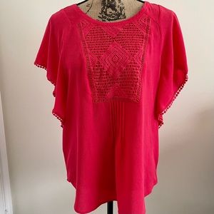 Gibson Latimer for Anthropologie Hot Pink Lace Detail Top Sz M